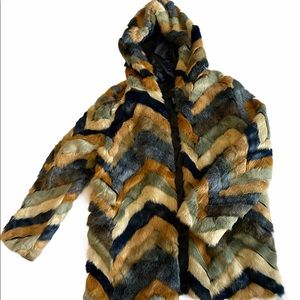 Chevron multicolor faux fur jacket.